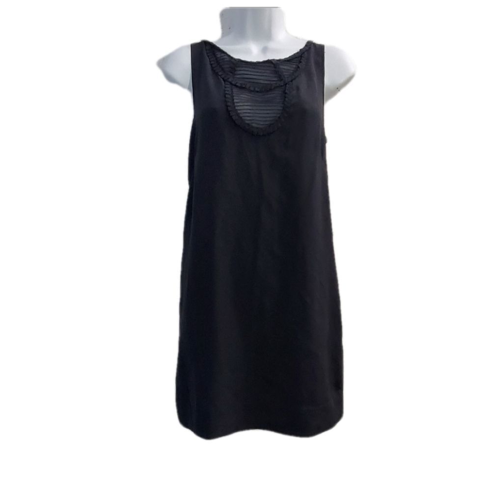 5x$ 25 BCBGMaxzaria Solid  BLack Charcoal100%  silk sleeveless shift dress XXS